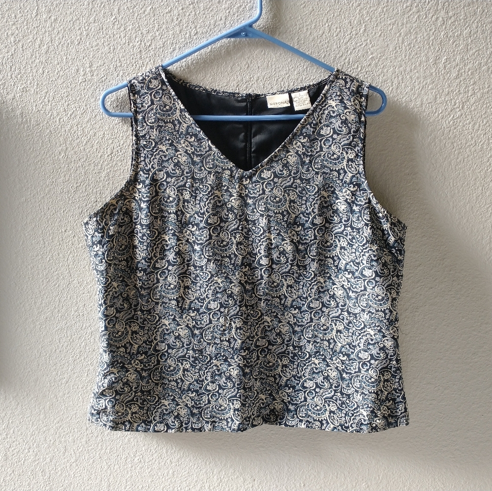 Merona silk lined sleeveless lined blouse black and blue
